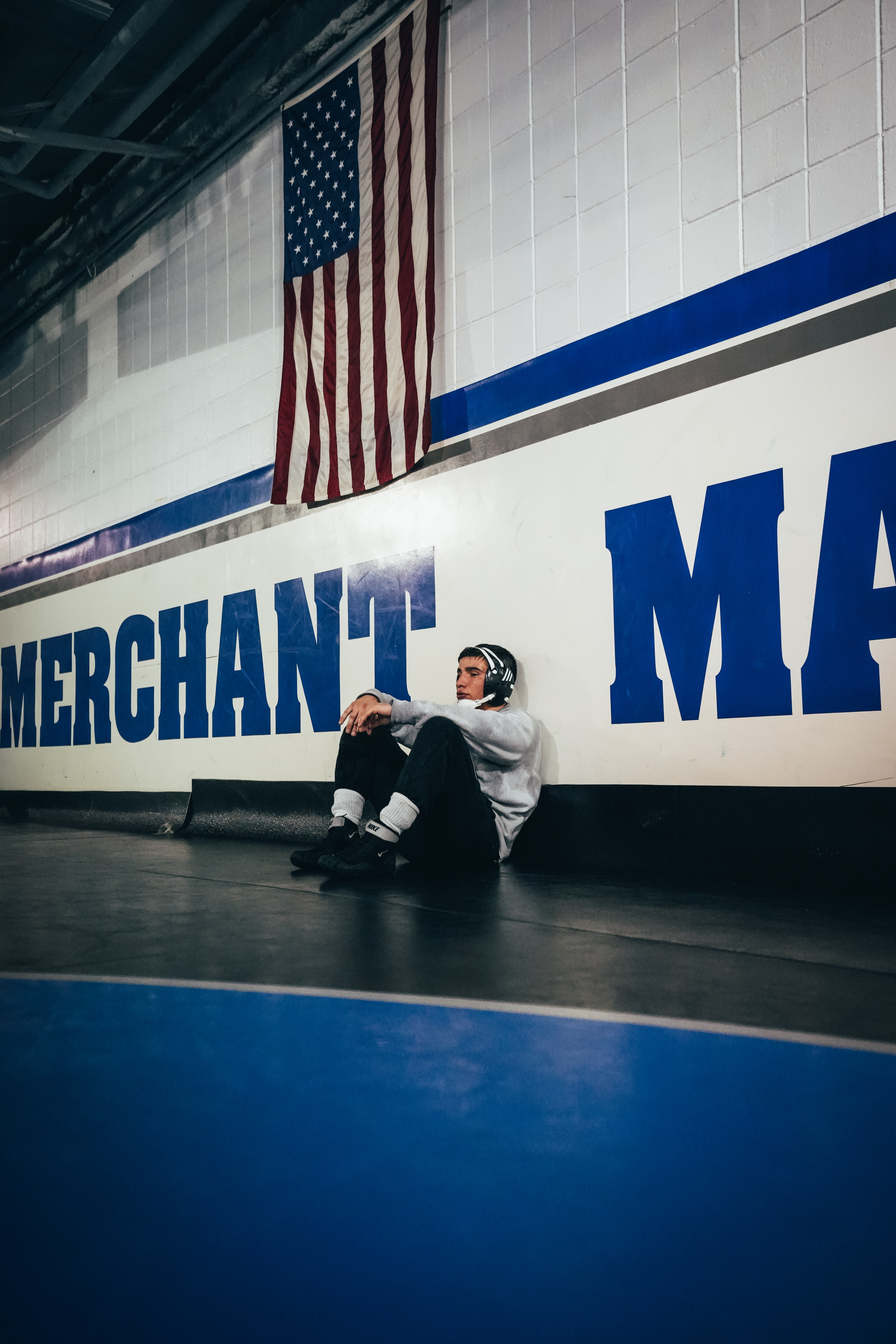 Wrestler in practice room